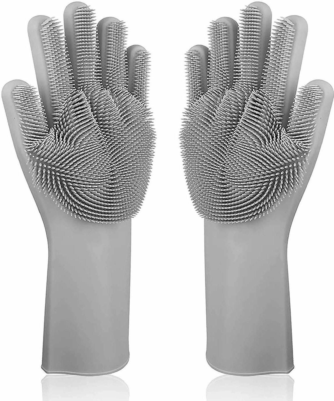 Dishwashing Gloves with Wash Scrubber + Magic Silicone Gloves + Heat Resistant + Reusable Cleaning Gloves for Kitchen,Car, Bathroom and Pet -(Grey, 1 Pair) Wet and Dry Glove Set-image-40