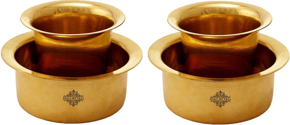 Brass Coffee Filter Davara Coffee Maker , Home Hotel Restaurant, 175 ML, Gold, Set of 2 Indian Coffee Filter-image-2