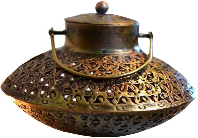 mozo hub Antique Gold Metal Degchi pattern Dhuni/Tea light Lantern 23 CM Gold Metal Hanging Lantern-picture-16