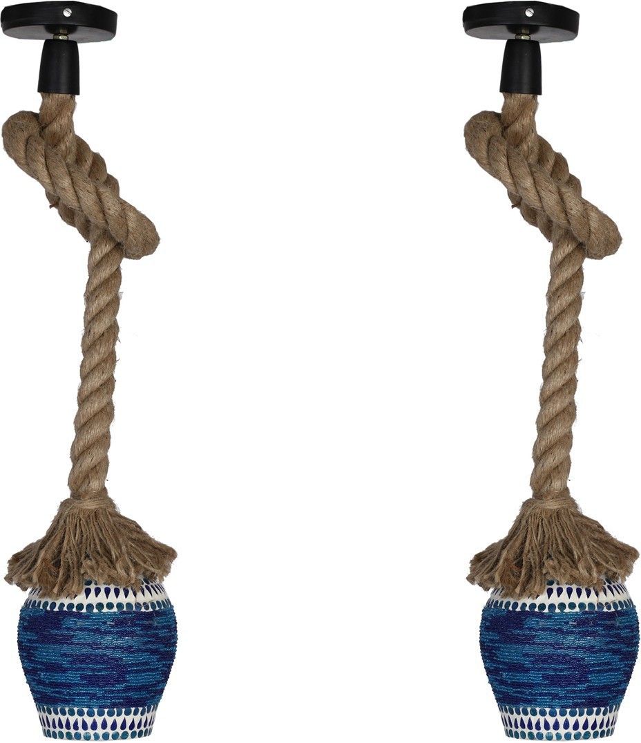 Ultra Stylish Pendant Ceiling Lamp Light Hanging In Rope With Hand Decorative Designer Glass Shade (Set Of Two ) Rf60 Pendant Lamp Ceiling Lamp-image-4