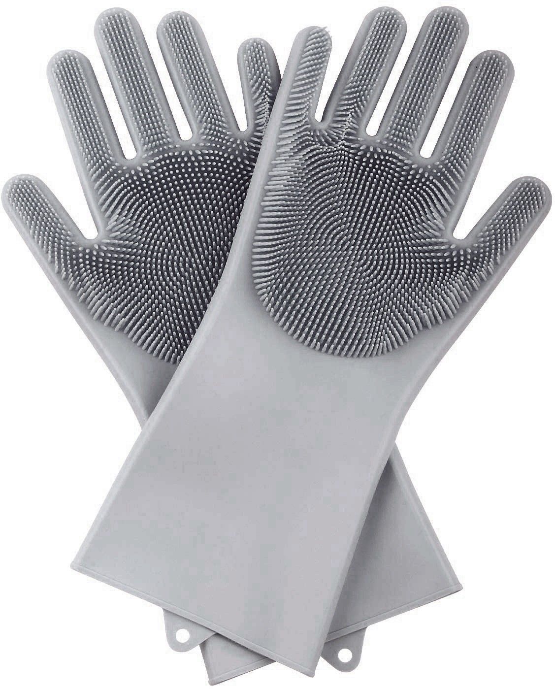 Silicone Non-Slip, Dishwashing and Pet Grooming, Magic Latex Scrubbing Cleaning Gloves to Protecting Hands for Kitchen,Car, Bathroom (Grey, Assorted Colour) Wet and Dry Glove Set-image-49
