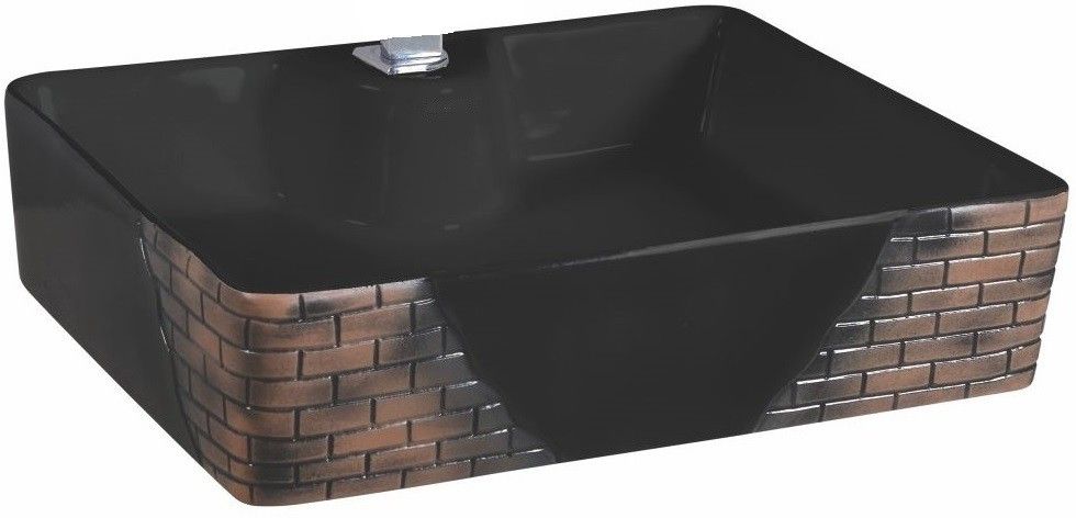 Ceramic Designer Table Top / Over Counter Wash Basin Fusion Bricks Black Table Top Basin-image-0