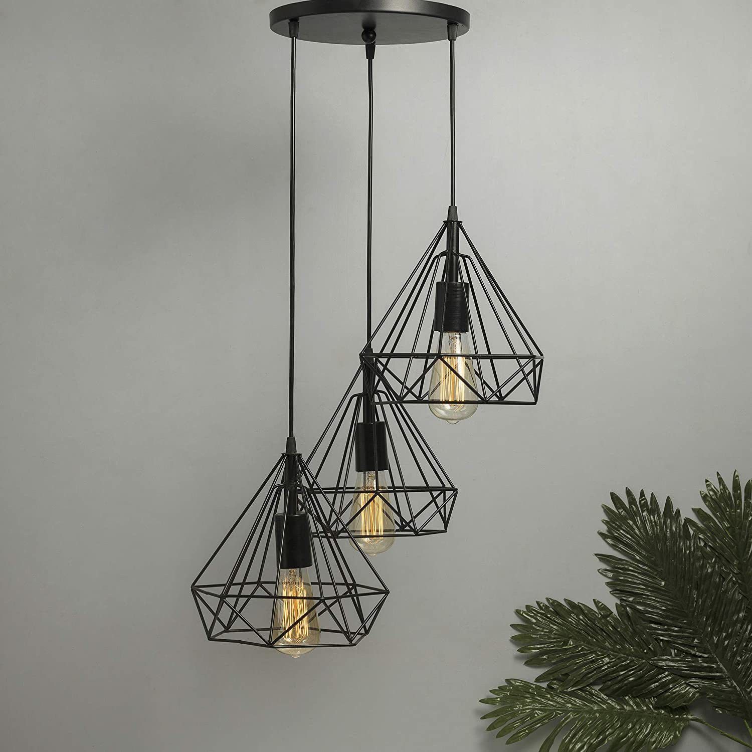 Diamond Cluster Pendant Light Black Finish Decorative Chandelier Roof Light Lamp for Home, Living Room, Bedroom, Hall, Indoor Outdoor Jhumar Lighing | 3pcs set - Bulb Not Included Pendants Ceiling Lamp-image-49
