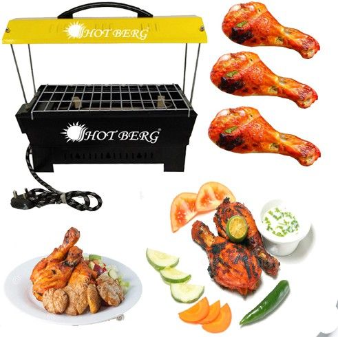 2-in-1 electric & non electric barbeque grill Yellow Hut Shape With 6 Wooden Handle Skerers Electric Tandoor