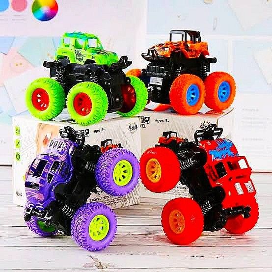 maadi 4 pack 4WD monster Truck car SHOCK-PROOF and durable push and Go toy Truck Friction Powered Safety Truck Toys For Kids Drive vehicle For Toddlers Children Best Gifts For Boys Girls