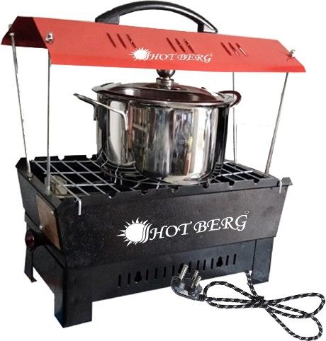 2 in 1 Electric Barbecue (BBQ) Grill, Roaster, Perfect for Outdoor Camping & Picnic, Iron Built, With 6 Skewers (Red Hut shape) Electric Grill Big Electric Tandoor