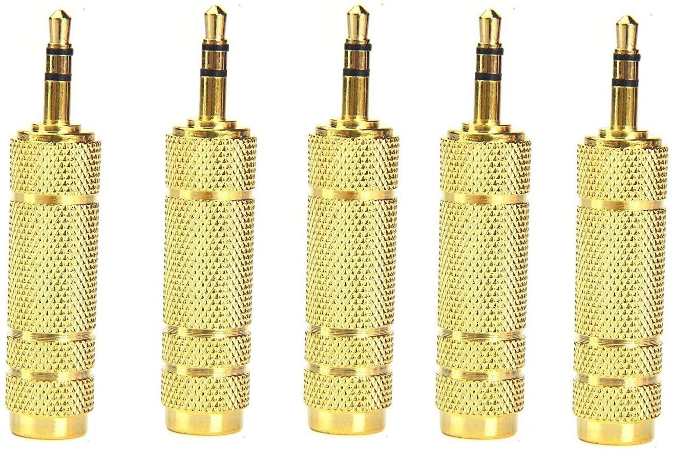 LipiWorld Gold 3.5mm Stereo Male to 6.3mm Stereo Female Adapter Converter Plug Jack -Gold (5 PCS) Phone Converter-image-34