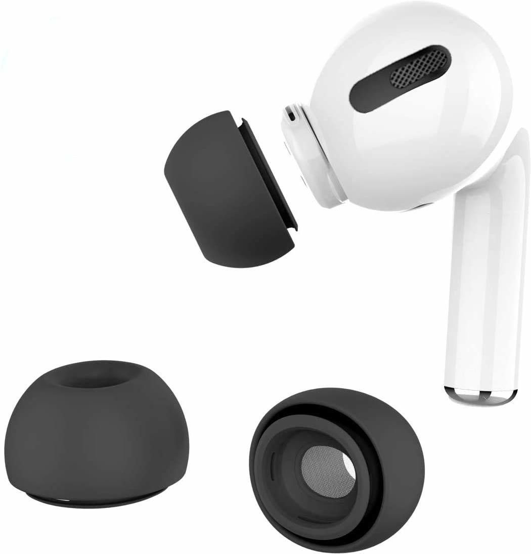Crysendo 2 Sets (4 pcs) Silicone Eartips For AirPods Pro Headphones (Large, Black) In The Ear Headphone Cushion