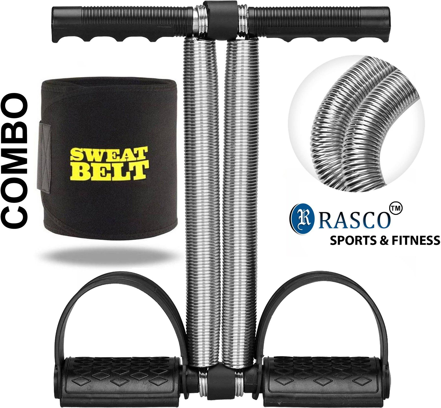 COMBO SWEAT BELT AND BLACK SILVER DOUBLE TUMMY TRIMMER Fitness Accessory Kit Kit