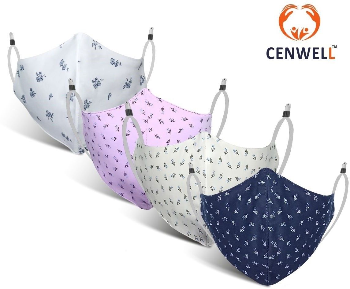 cenwell 100% Soft Cotton Mask with Nose Pin Fashionable Protective Fabric Anti-Pollution Mask for Men , Women , Kids , Teens ,Girls with Ear Saver Strap & Adjustable Ear loops M-P-4 Cloth Mask With Melt Blown Fabric Layer-picture-12