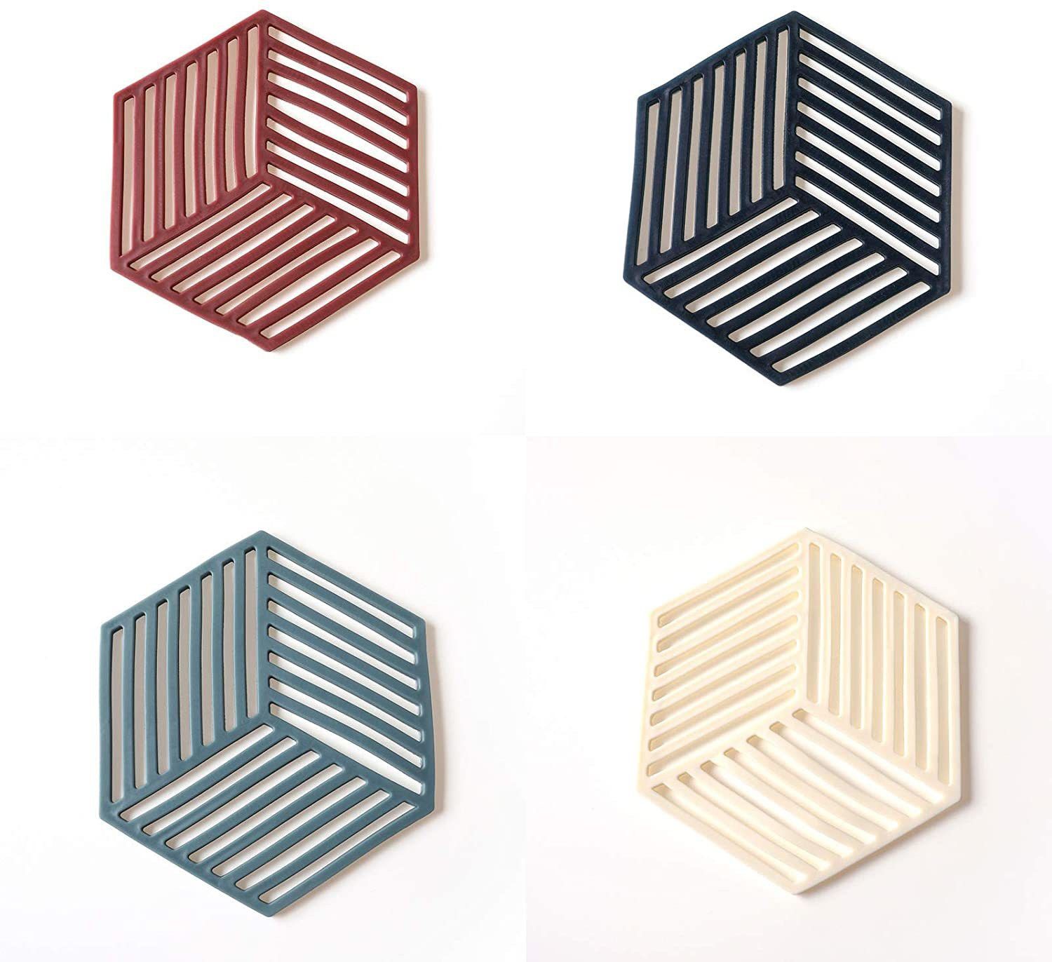 Silicone Trivet Mats and Hot Pads Pcs 6.33 5.5 in Hexagon Heat Resistant Multifuntion Kitchen Tool for Bowl Mats, Dish Mats, Placemats, and Drink Coasters 4 Polished Trivet-image-48