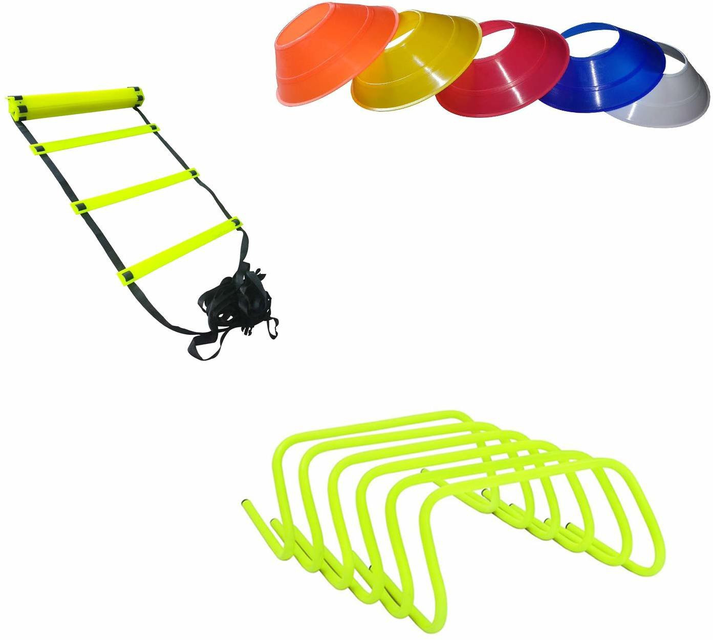 ymd Combo Speed Adjustable Speed Ladder/Jumping Agility Hurdle 6 inch Set of 6/Saucer Marker Cone Set of 20 Speed Ladder image 1