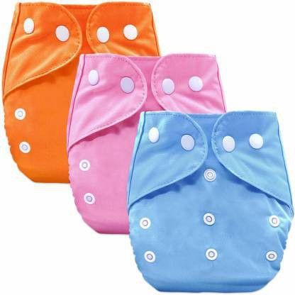 Reusable Baby Washable Cloth Diaper Nappies Wet-Free Inserts for Babies/Kids/Toddlers/Infants (Age 0 To 2) - Pack of 3 Pieces (Orange+Pink+Blue)