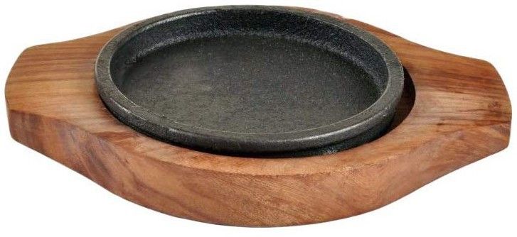alhind handicraft Sizzler brownie iron plate with wooden base 5 inch plate Sizzler Tray-picture-17
