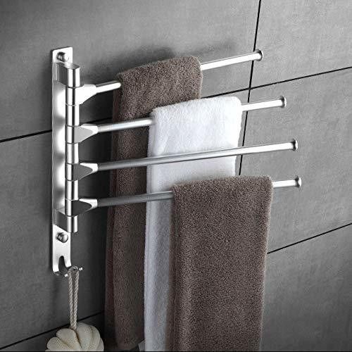 Aluminium 4-Arm Bathroom Swing Hanger Towel Rack/Holder for Bathroom/Towel Stand/Bathroom Accessories(Silver) 13.77 inch 4 Bar Towel Rod-image-45