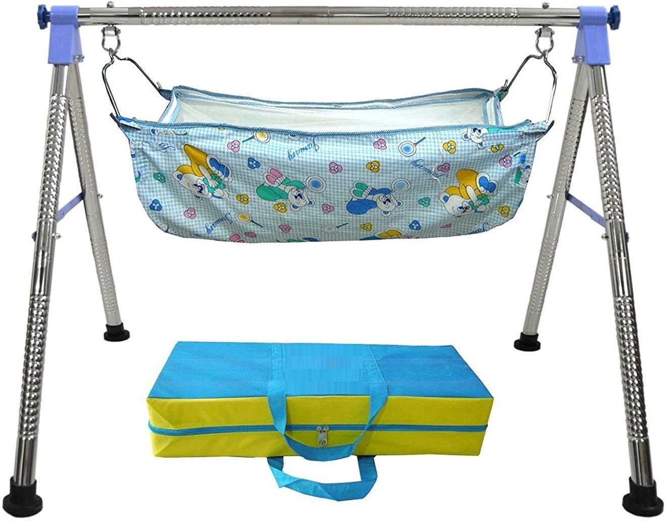 blue fully foldable round stainless steel cradle with cotkhoyu,joli)