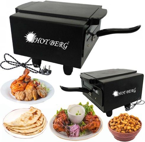 2000W Medium HBMT-85476 Cast Iron and Aluminium try and shocked proof Rubber legs Electric Tandoor with Pizza Cutter, Magic Cloth, Tray, Shockproof Legs, Recipe Book (Black) Electric Tandoor