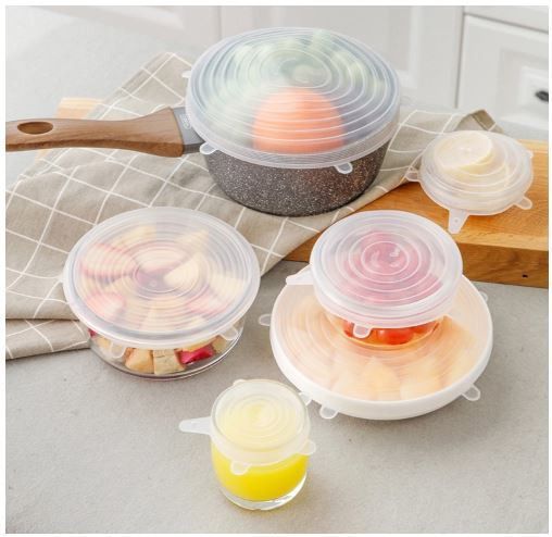 BPA-FREE Silicon Heat Resistant Reusable Stretchable Flexible Lids (Free Size, Multicolour White) Set of 6 8 inch Lid Set-image-49