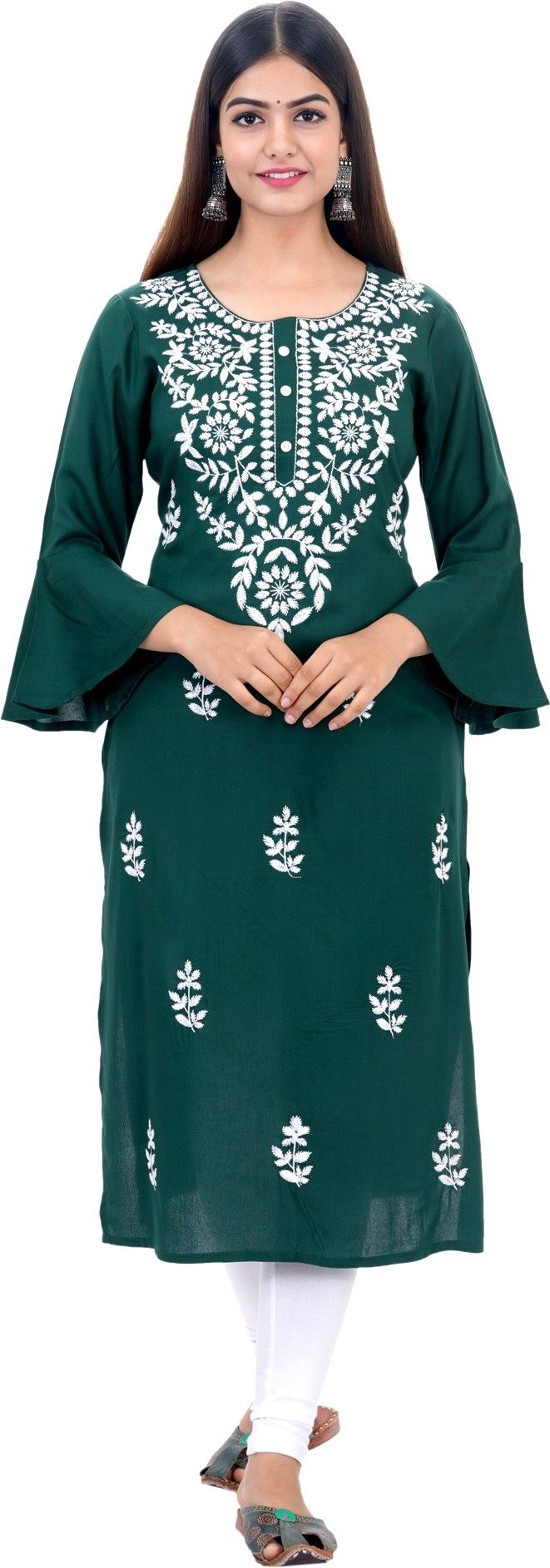 purvija kurties Chikan Embroidery, Embroidered Viscose Rayon Straight Kurta for Women-picture-12