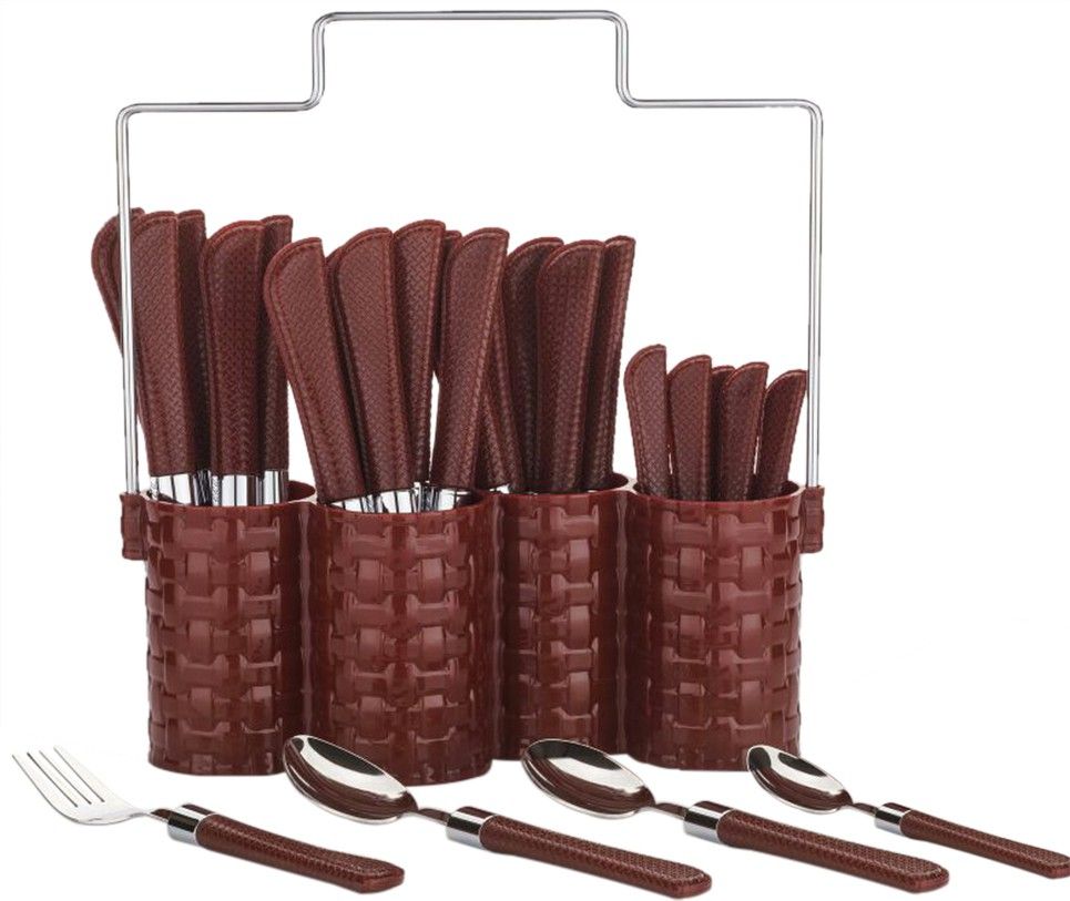 Trendy Emperor Cutlery Set/Spoon Set/Spoon Stand - 25-Pieces - Brown Stainless Steel, Plastic Cutlery Set-image-24