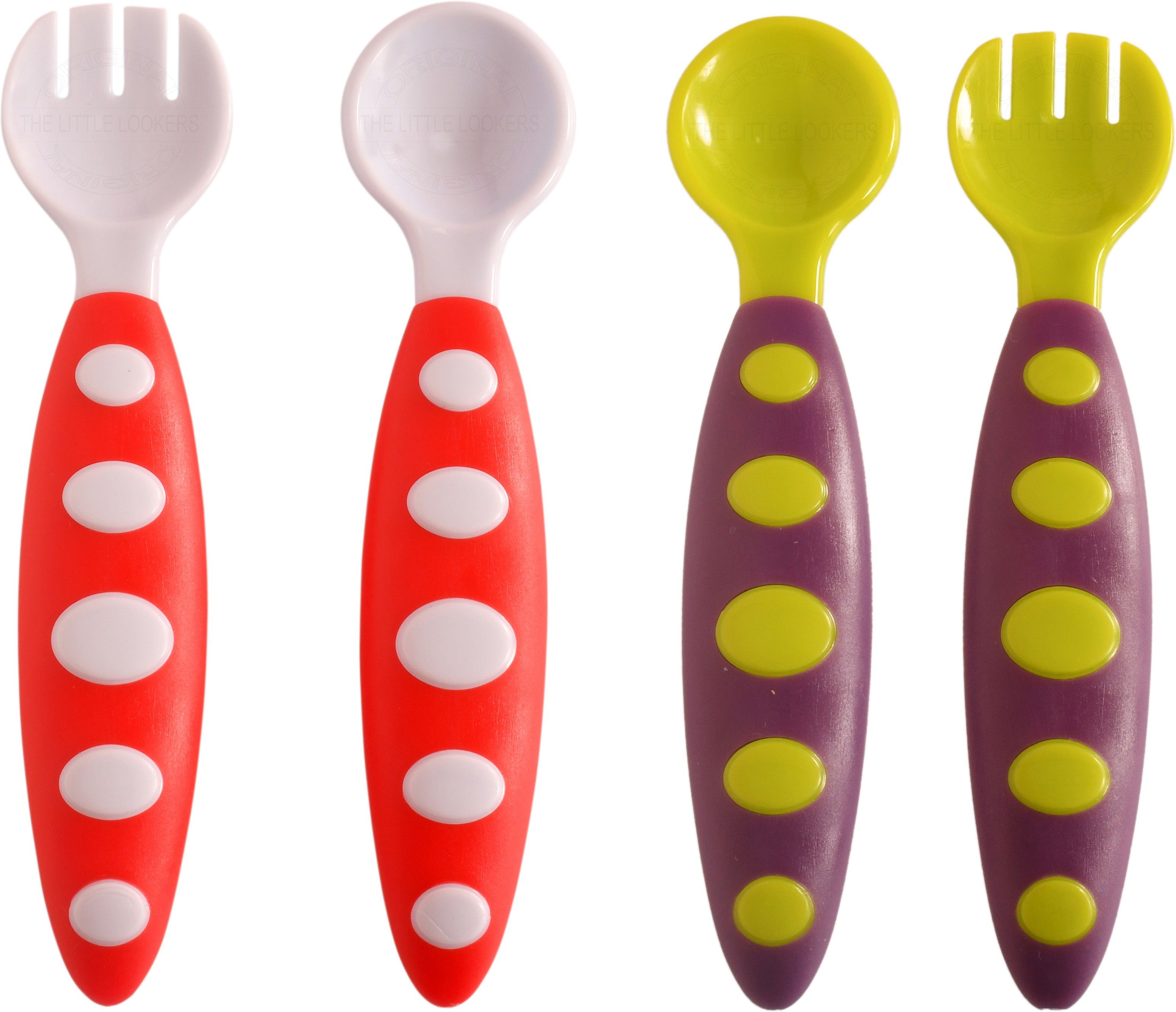BPA Free Food Grade Plastic Easy Grip Spoon and Fork Set| Colorful Tableware/Attractive Cutlery Set for Kids/Babies/Toddlers/Boys/Girls (Pack of 2-Set of 2 (Red & Green))- Silicon-image-32