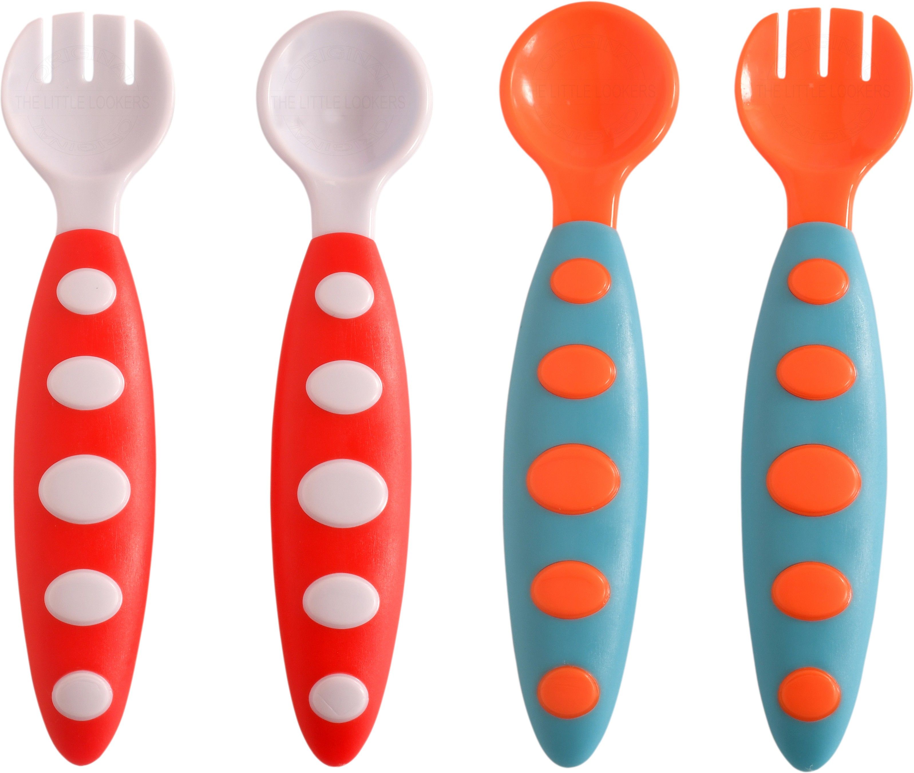 BPA Free Food Grade Plastic Easy Grip Spoon and Fork Set| Colorful Tableware/Attractive Cutlery Set for Kids/Babies/Toddlers/Boys/Girls (Pack of 2-Set of 2 (Red & Orange))- Silicon-image-31