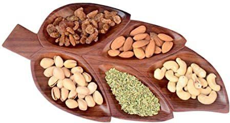 Export Quality Serving (Snacks, Dry Fruits) Home/Kitchen Handcrafted Wooden Tray/Platter (5 Leaf/Compartment) Tray-image-15