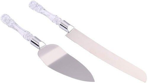 seahaven SS Cake Knife and Server Set with Acrylic Handle Slicer Cutter Pizza Shovel Knife Pie Server Hand Tool with Cutting Knife Decorating Tool (Set of 2 pcs) Crystal, Stainless Steel Cake Server-picture-15