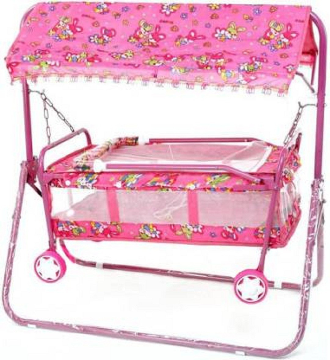 smiley bell Jhula with mosquito net and wheels cradle newborn Bassinet image 1