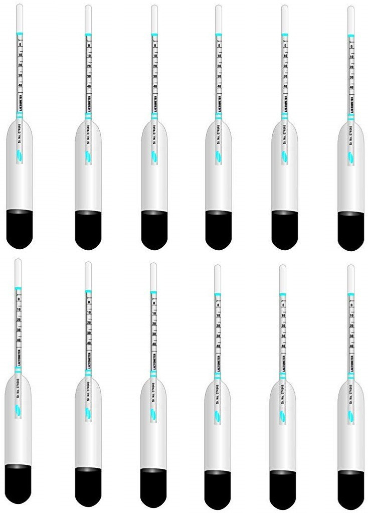 indiginous LM01 Lactometer 12pc Portable Reusable Handheld Glass Lactometer Milk Purity Water Level Testing To Check Water In Milk Adulteration Milk Density Milk Adulteration Density Tester Check Water In Milk Thermometer (Clear) Thermometer (clear) Hydrometer image 1