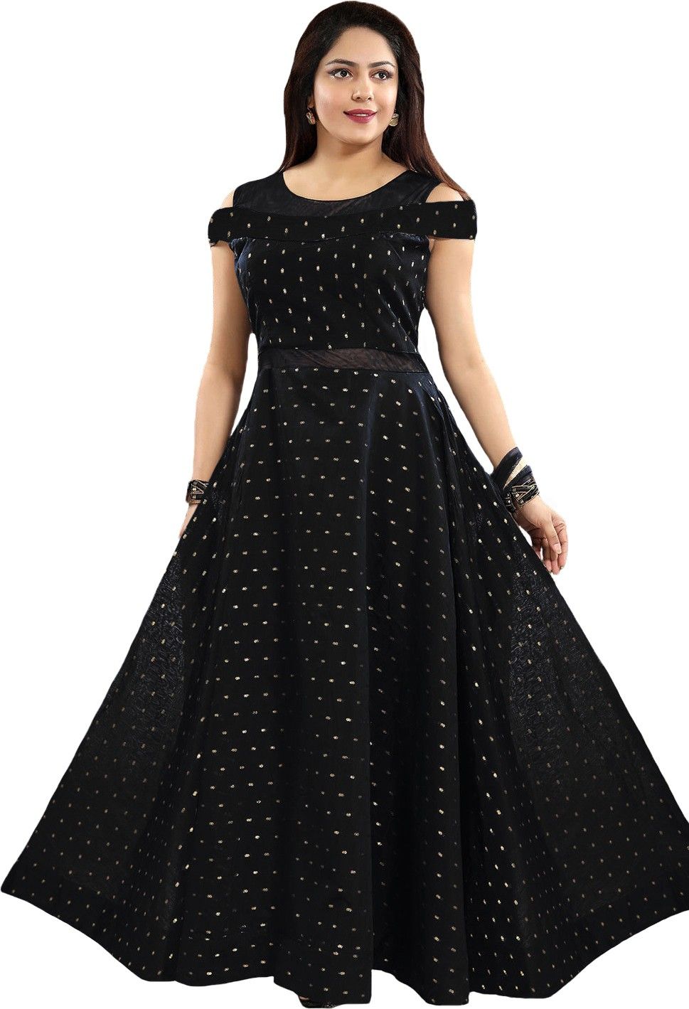 jsv fashion Self Design Satin Stitched Flared/A-line Gown-picture-27