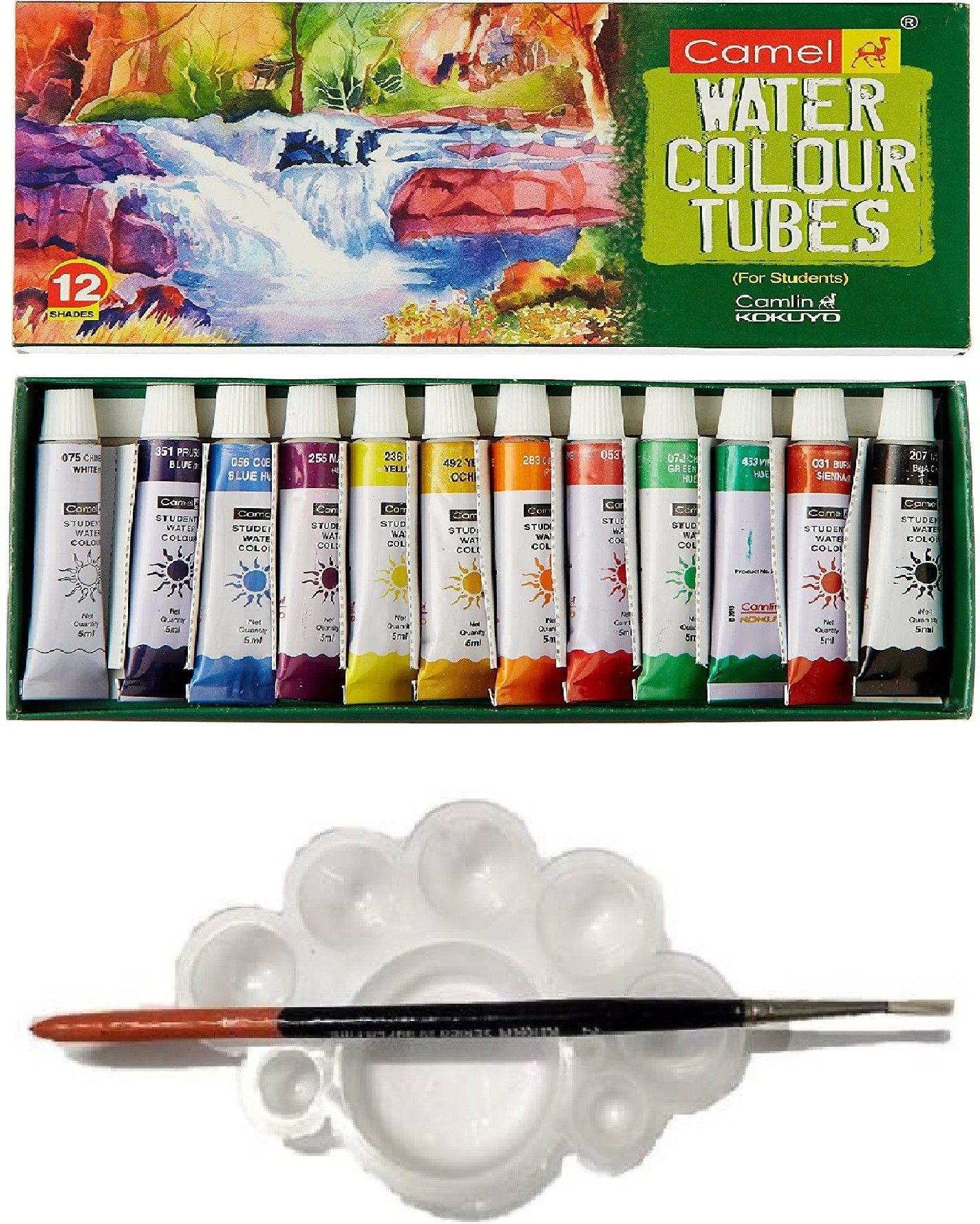 Kokuyo Student Water Color Tube - 5ml Each, 12 Shades with Tray and Brush