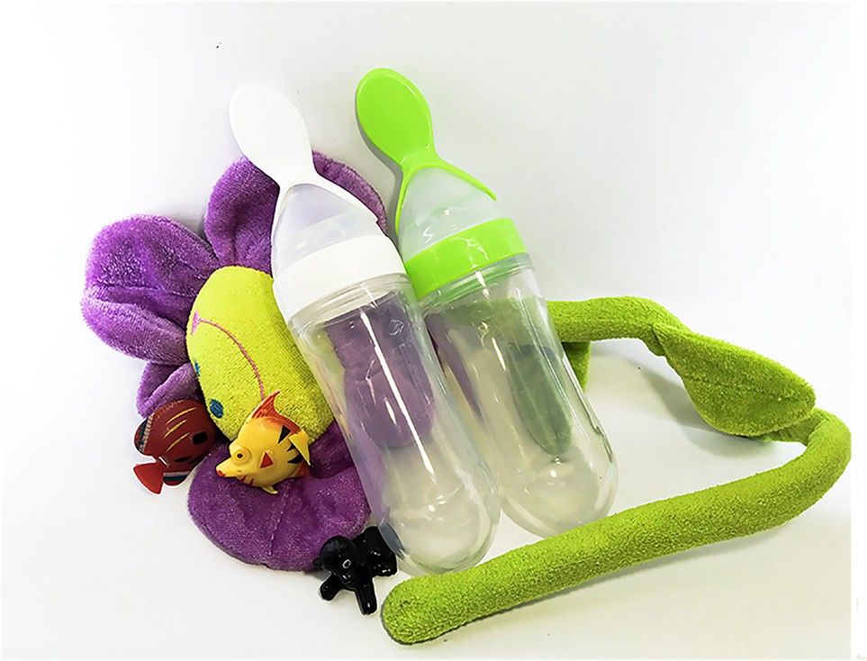 Squeeze Silicone Semi Liquid Food Feeder with Spoon- Food Grade Silicone Bottle, Edgeless Plastic Spoon (BPA Free)-image-43