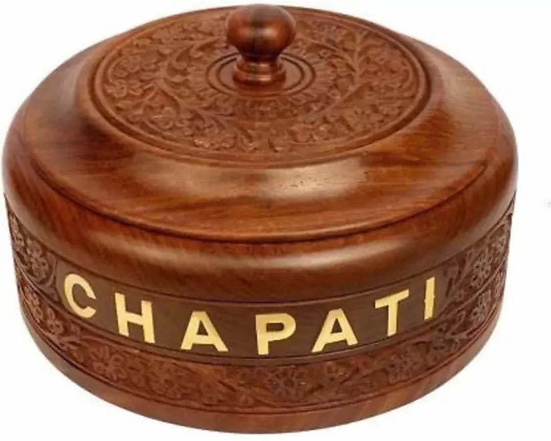 wooden unique handicrafts chapati Box/Puri Box/paratha Box hot case for Kitchen or Dining Table //CHAPATI Casserole with Engraved Design Finish Serve Casserole-picture-44