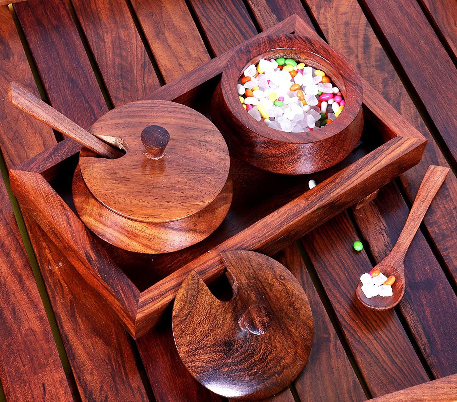 handicrafts goods Wooden Serving Tray with Bowl Set Tray Serving Set-picture-13