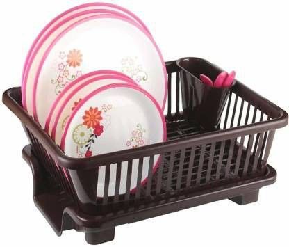 Dish Drainer Kitchen Rack Present a Kitchen 3 in 1 Large Durable multifunction Plastic Dish Rack Washing Holder Basket Organizer Utensil Drainer Drying storage Basket stand with draining Tray (Plastic) , Utensils Tools Cutlery (BROWN) Dish Drainer Plastic-image-5