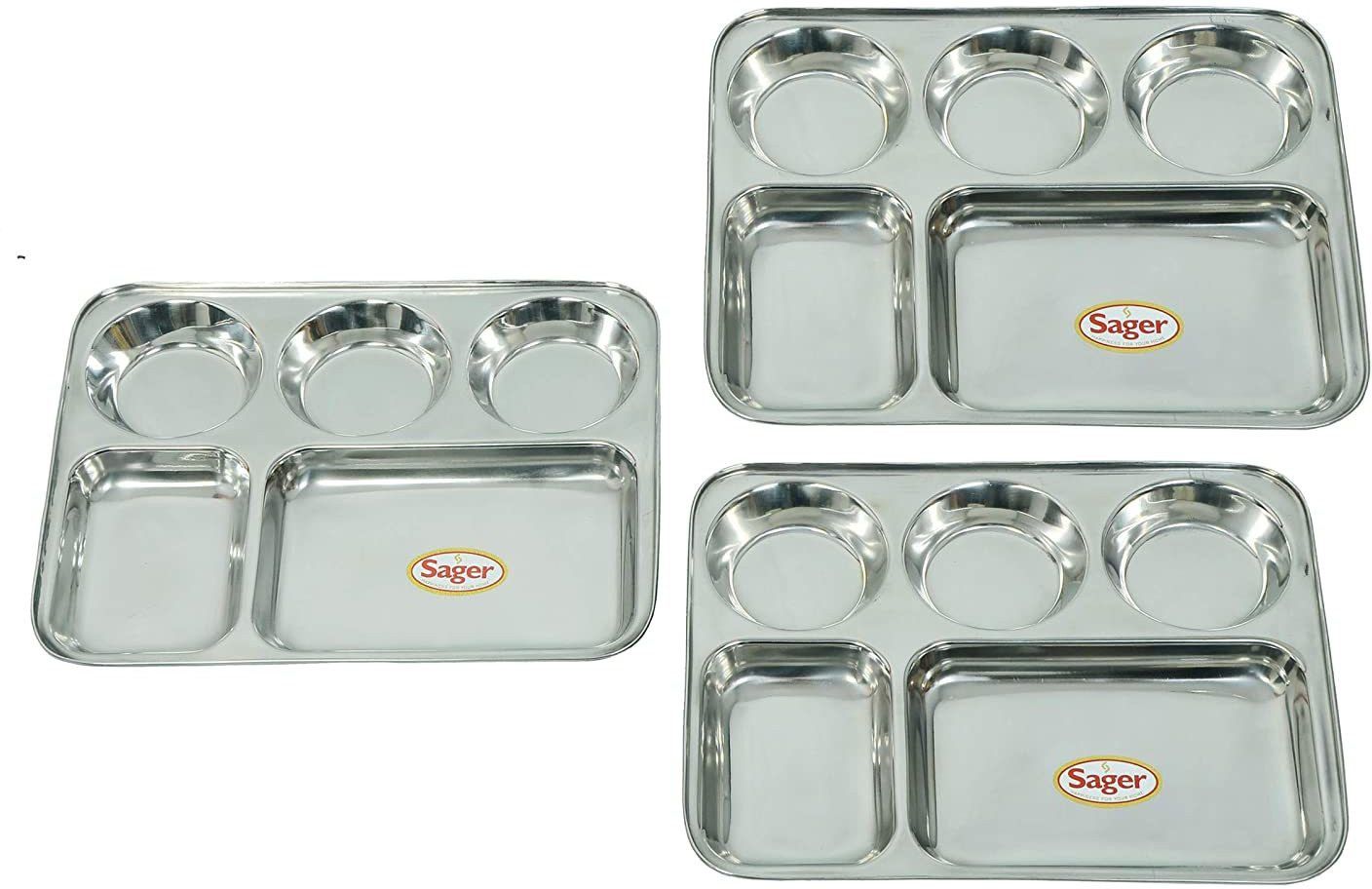 Stainless Steel Lunch/Dinner Plate/Bhojan Thali 5 in 1 Compartments Set of 3 Dinner Plate-image-38