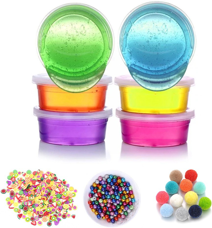 ancientkart Crystal Clear Colored Slime Set of 6with 3 Slime Kit Multicolor Putty Toy image 1