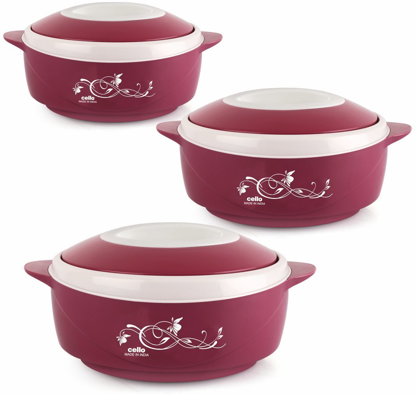 cello CHERISH Pack of 3 Thermoware Casserole Set maroon Pack of 3 Cook and Serve Casserole-picture-10