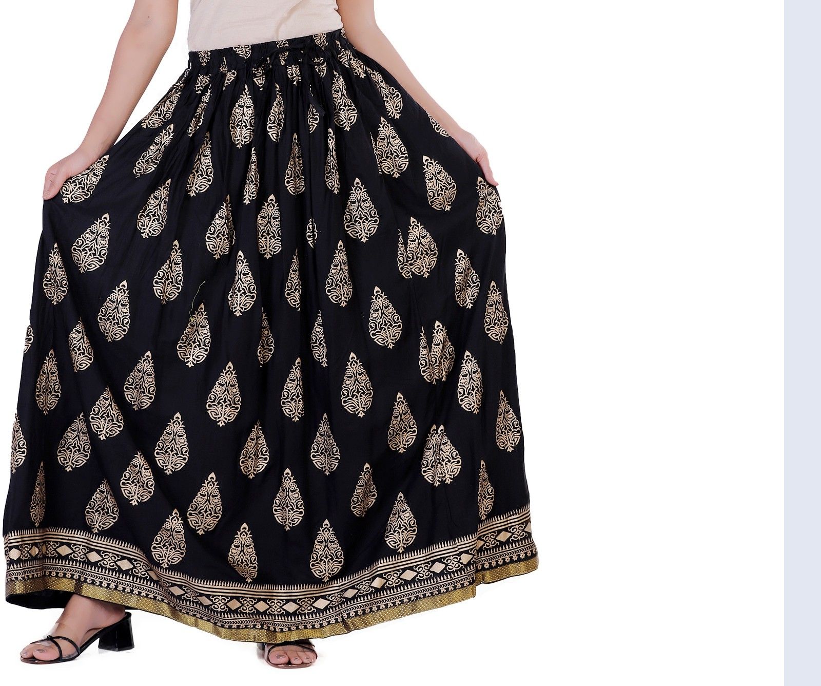 daisyskirt Women Printed Flared Black Skirt-picture-14
