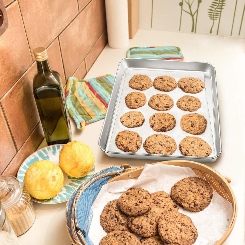 Stainless Steel Compact Toaster Oven Tray, Cookie Sheet Rectangle, Ovenware Professional Pan, 11.5" x 8.5" x 1" Tray-image-37