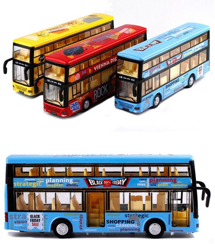 DIE CAST Metal Play Set - Perfect Toy Set for Kids (Die-Cast Double Decker 4 Wheel Drive Metal Bus Car Pull Back with 3 Openable Doors and Light, Music for Boys and Girls-(Multicolor)-image-7