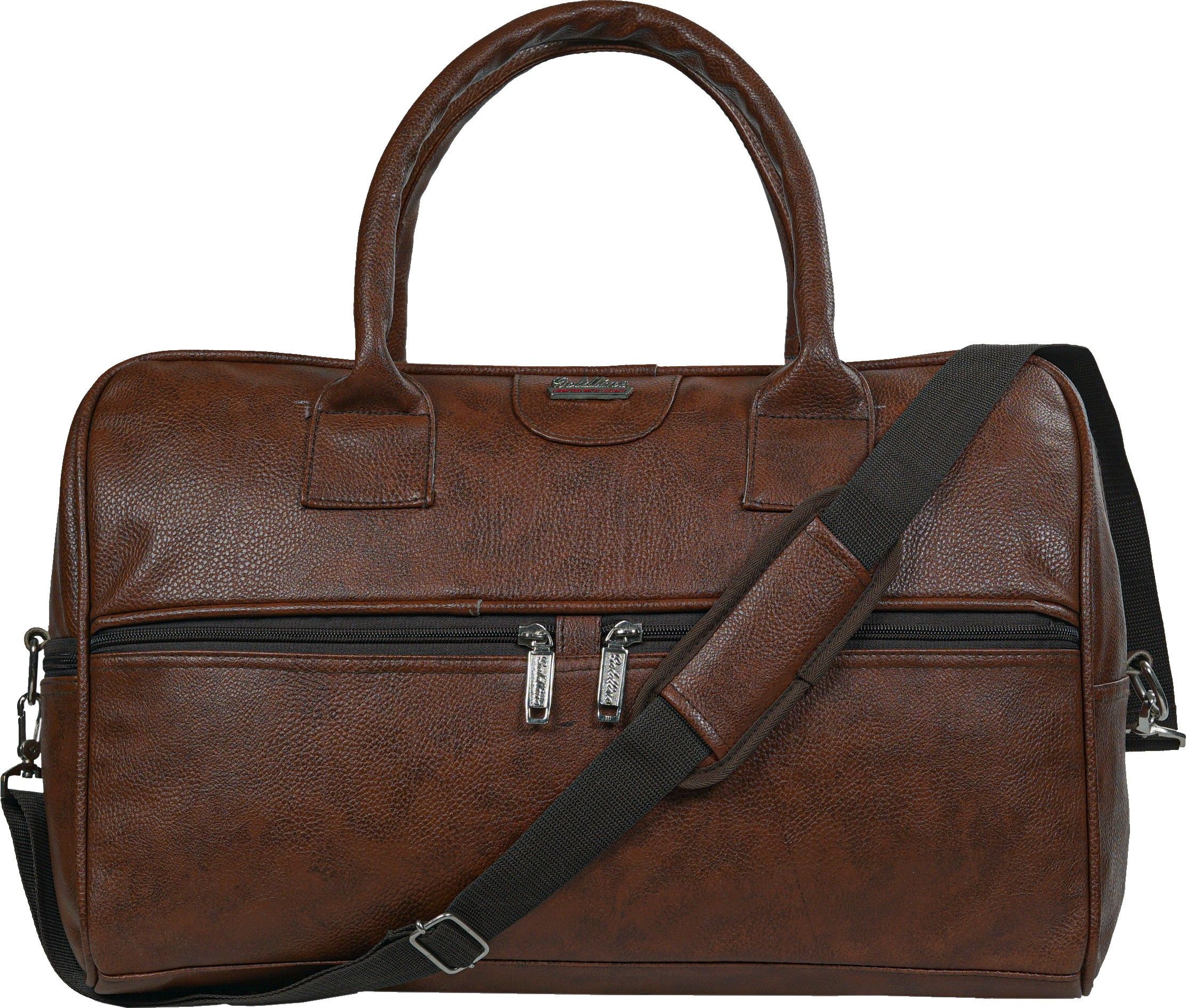 50 L Hand Duffel Bag - Stylish Fully Lined Travel Duffle Bag with Heavy Quality Zippers and Hand Handles/ Waterproof Leather Lightweight 50 L Tour Bag/Overnighter Durable Airport Bag with Shoe Pocket/Spacious Weekender Luggage Bag for Men and Women (54 x 31 x 29 Cm) - Brown - Large Capacity-image-2