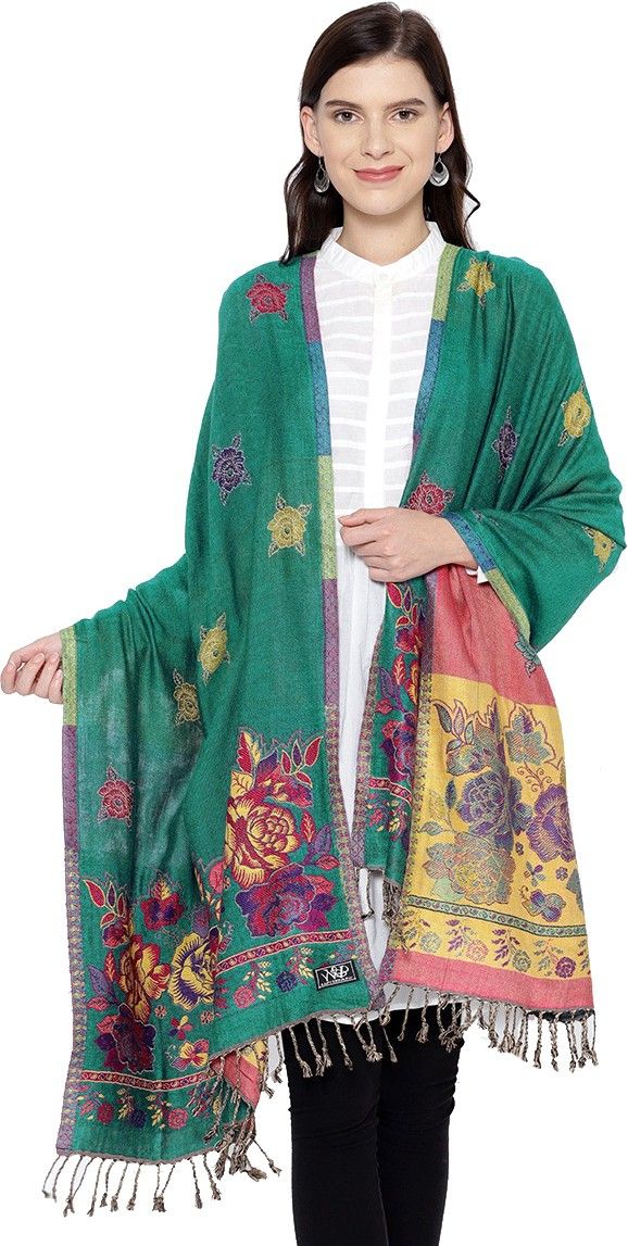 weavers villa Floral Print Cotton Viscose Blend Women Multicolor, Green Scarf, Stole, Fancy Scarf-picture-34