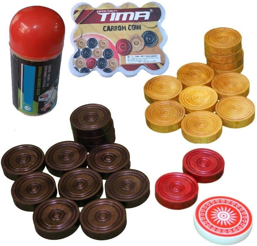 tima Carrom Coin Set With Powder (24 Pcs Plastic Carom Coins 1 Striker and 1 Powder) Carrom Pawns-picture-34
