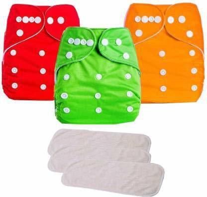 Reusable Cloth Diaper, Washable Adjustable Infants Nappy with Insert- (0-24 Months, Pad Included) - Pack/Combo of (3 Cloth Diaper+3 Insert 4 Layer)-image-31