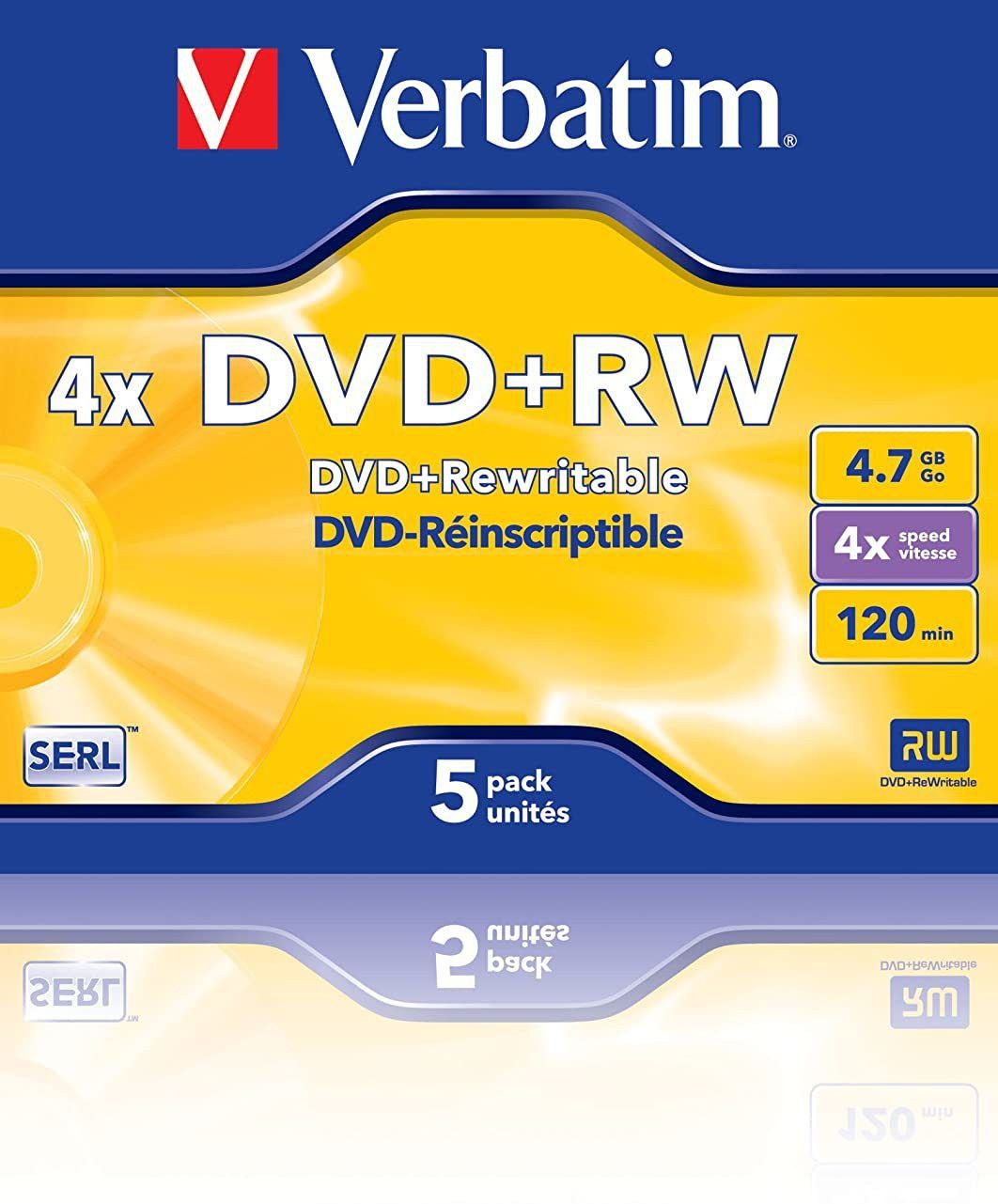 Verbatim DVD Rewritable DVD+RW 43229 Pack of 5 Disc in Jewel Case Speed 4x 4.7 GB