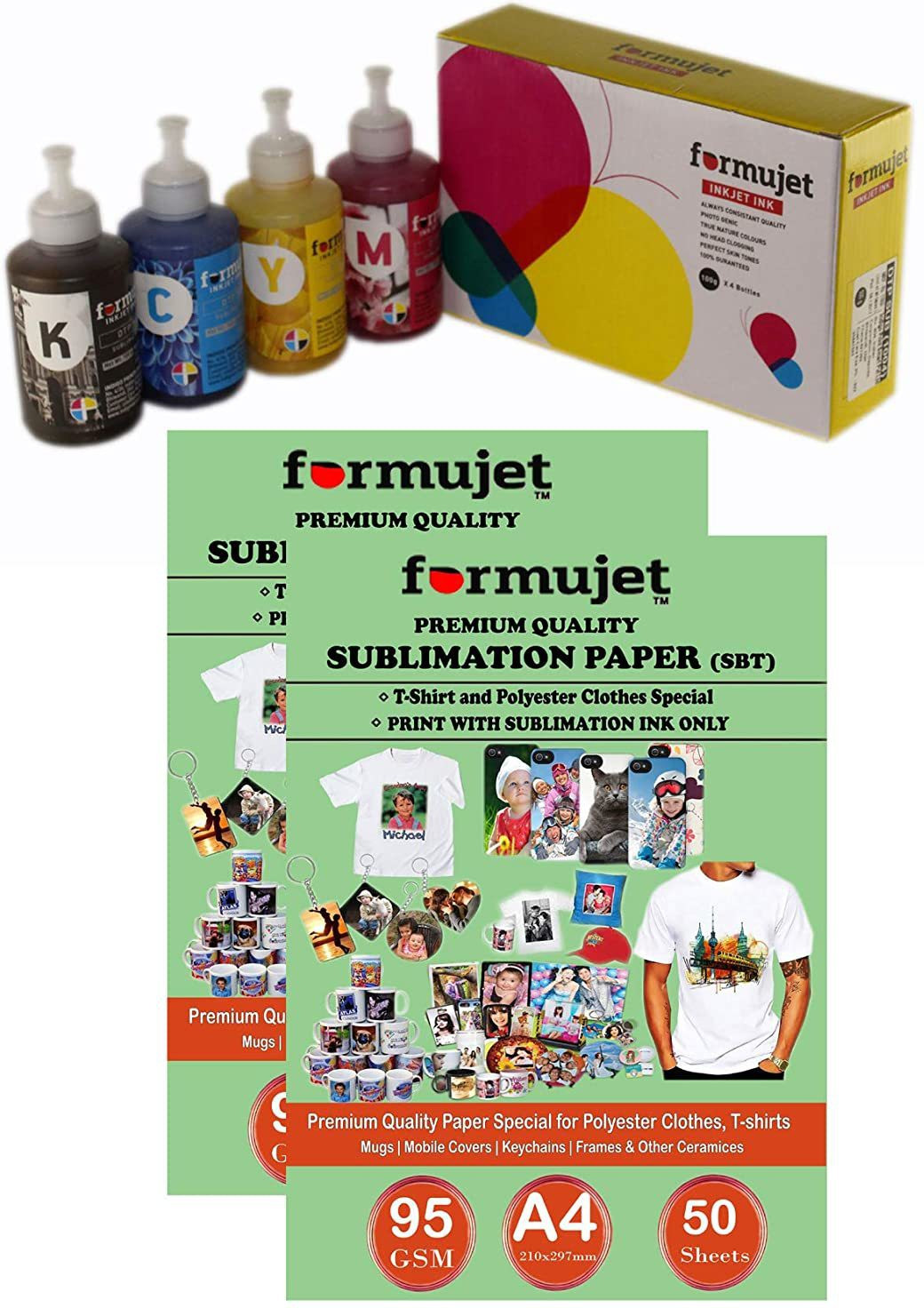 Formujet Combo pack of Sublimation Ink & Sublimation Paper_ DTP SUB_4ColorInk_100g Black + Tri Color Combo Pack Ink Bottle image 1