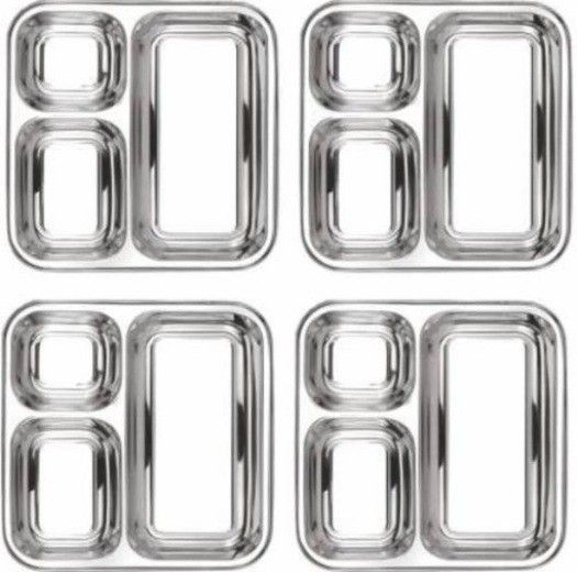 Stainless Steel 3 in 1 Pav Bhaji Plate - Idli Shambar Serving Plate, Three Compartment Dinner Plate Set of 4 Pieces Sectioned Plate  Sectioned Plate-image-49