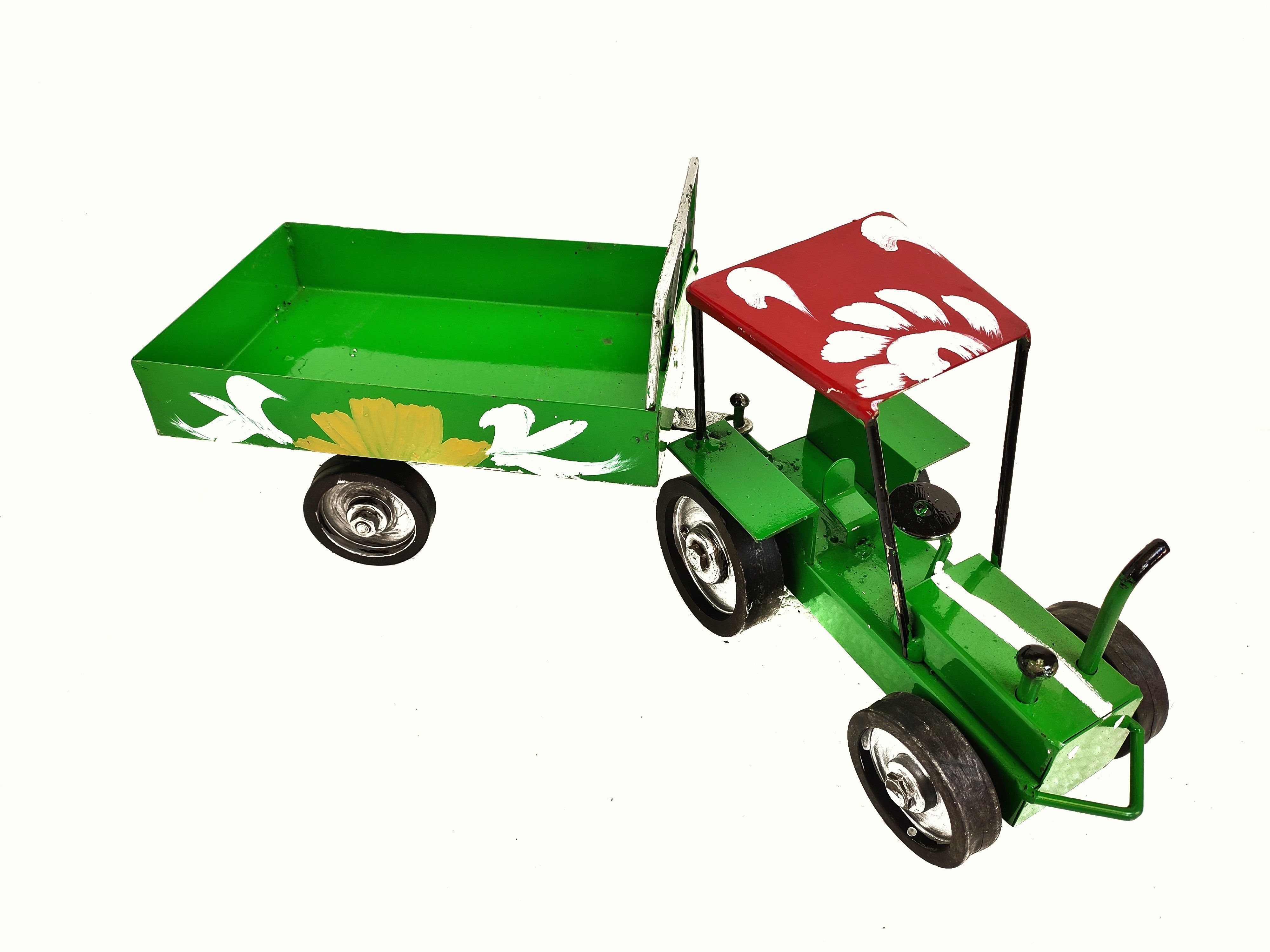 Metal Tractor/Iron Tractor/Lokhand Tractor Toy with Decorative Openable Trolley ( Big Size-green )-image-38